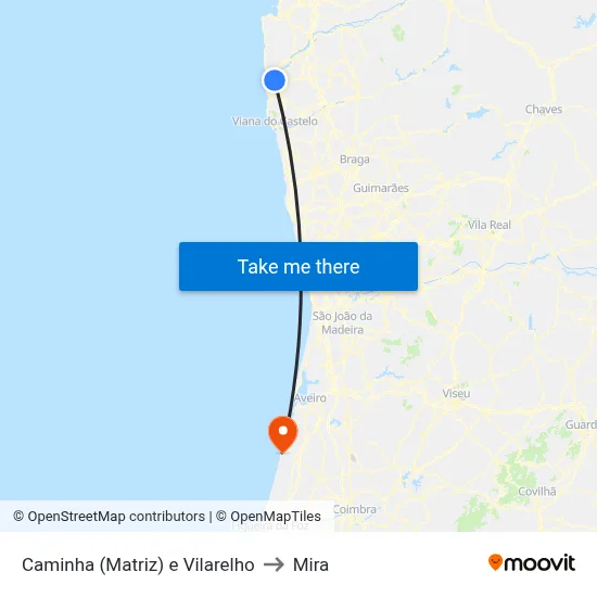 Caminha (Matriz) e Vilarelho to Mira map