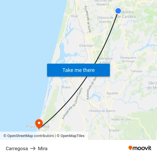 Carregosa to Mira map