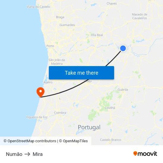 Numão to Mira map