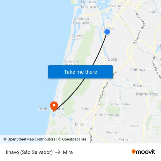 Ílhavo (São Salvador) to Mira map