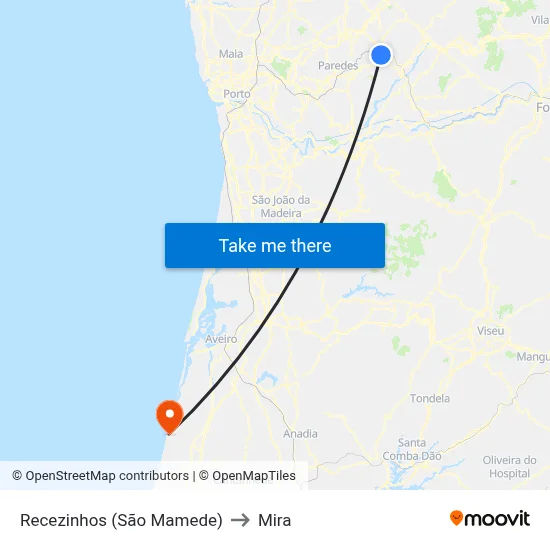Recezinhos (São Mamede) to Mira map