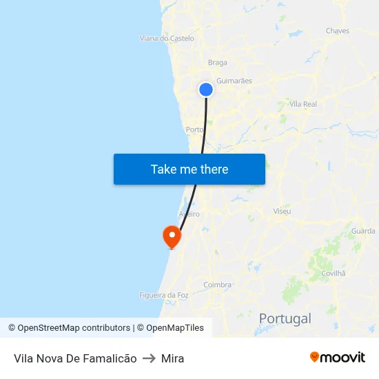 Vila Nova De Famalicão to Mira map