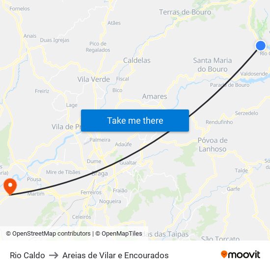 Rio Caldo to Areias de Vilar e Encourados map