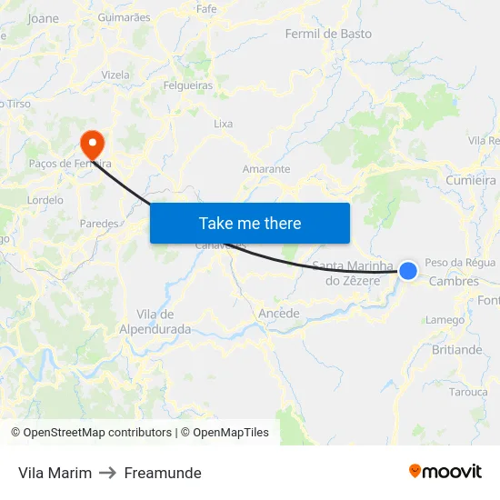 Vila Marim to Freamunde map