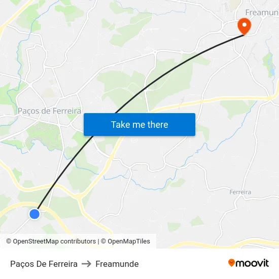 Paços De Ferreira to Freamunde map