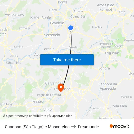 Candoso (São Tiago) e Mascotelos to Freamunde map