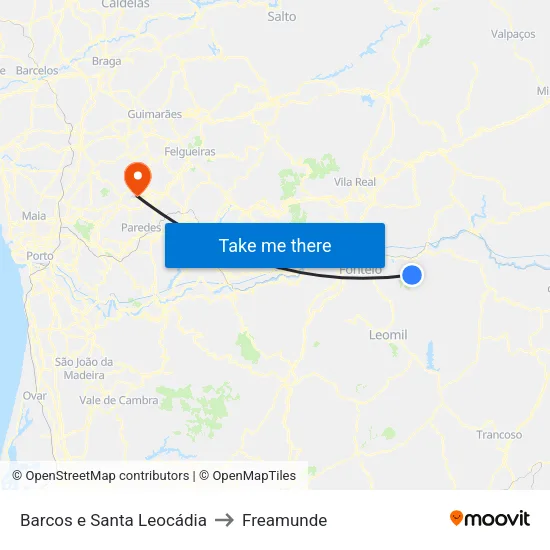 Barcos e Santa Leocádia to Freamunde map