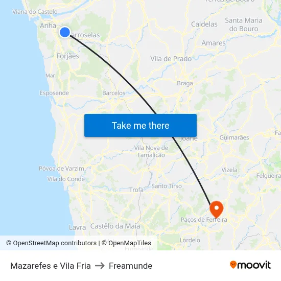 Mazarefes e Vila Fria to Freamunde map