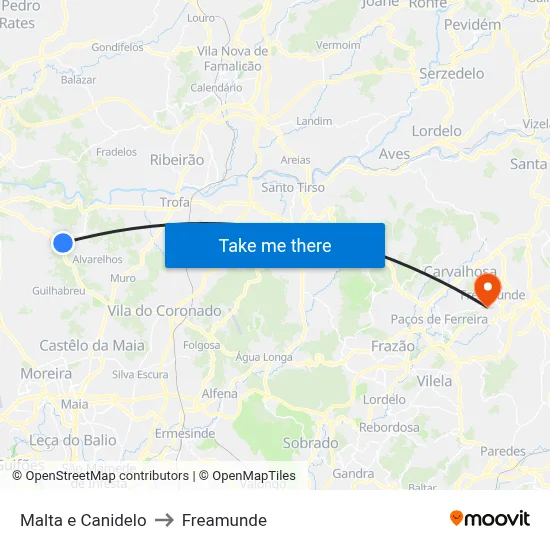 Malta e Canidelo to Freamunde map