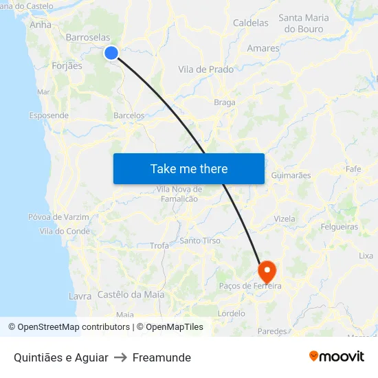 Quintiães e Aguiar to Freamunde map