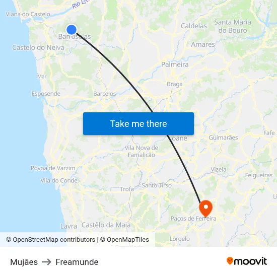 Mujães to Freamunde map