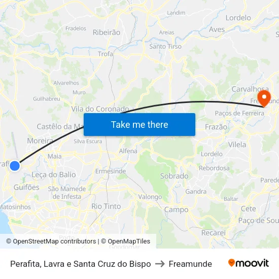 Perafita, Lavra e Santa Cruz do Bispo to Freamunde map
