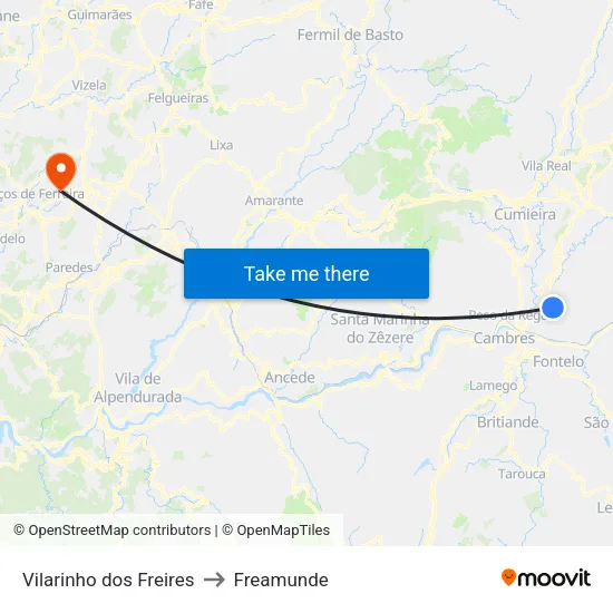Vilarinho dos Freires to Freamunde map