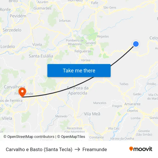 Carvalho e Basto (Santa Tecla) to Freamunde map