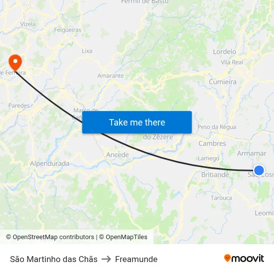 São Martinho das Chãs to Freamunde map