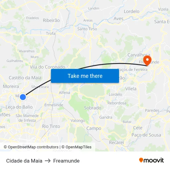 Cidade da Maia to Freamunde map