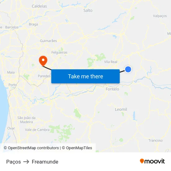Paços to Freamunde map