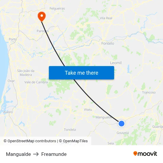Mangualde to Freamunde map