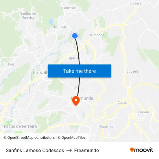 Sanfins Lamoso Codessos to Freamunde map