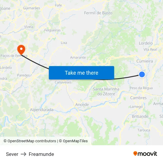 Sever to Freamunde map