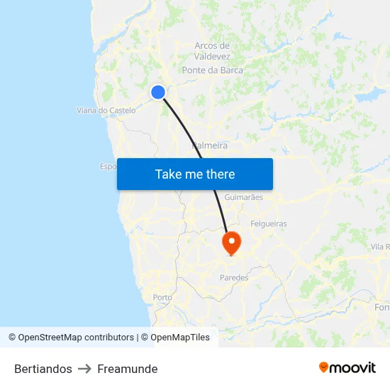 Bertiandos to Freamunde map