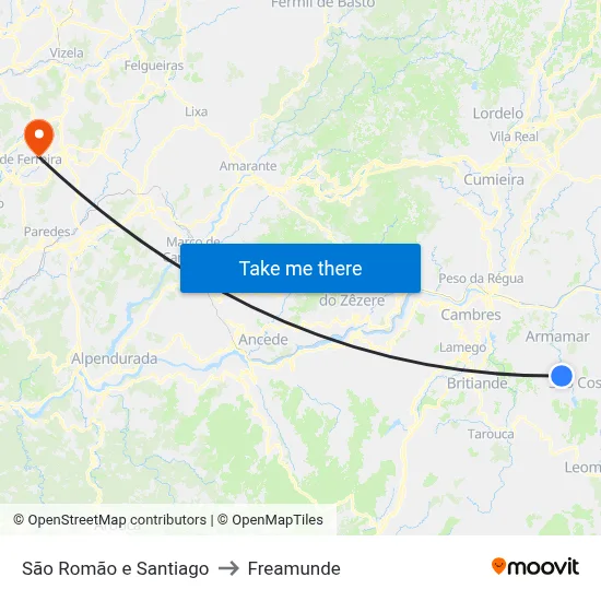 São Romão e Santiago to Freamunde map
