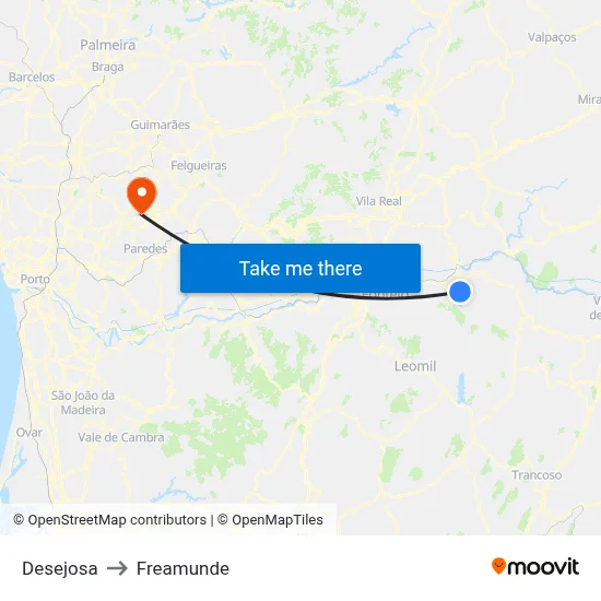 Desejosa to Freamunde map