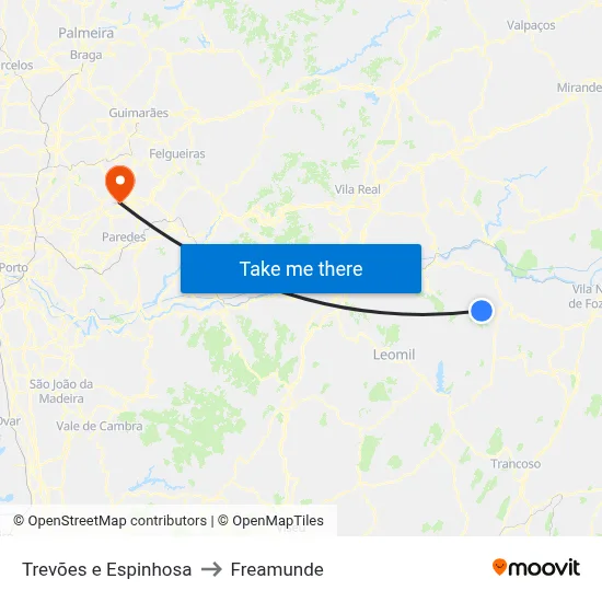Trevões e Espinhosa to Freamunde map