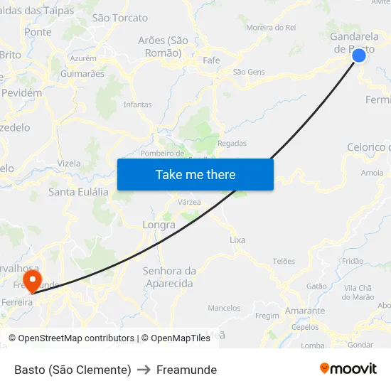 Basto (São Clemente) to Freamunde map