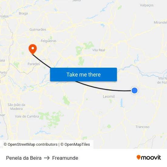Penela da Beira to Freamunde map
