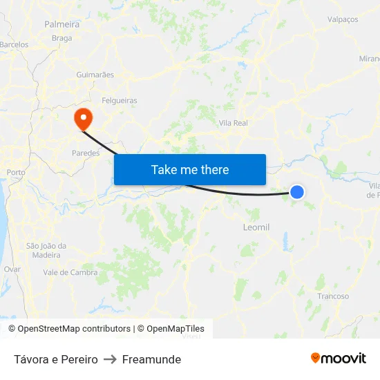 Távora e Pereiro to Freamunde map