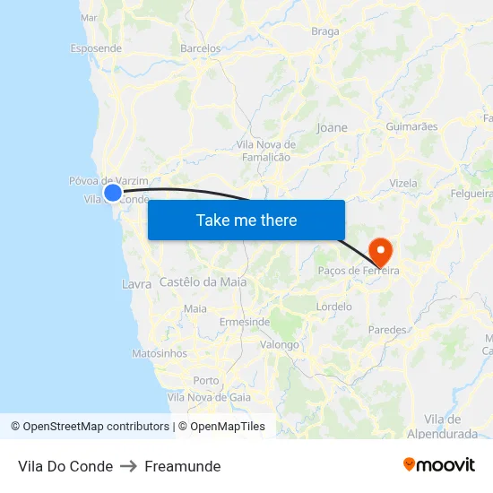 Vila Do Conde to Freamunde map