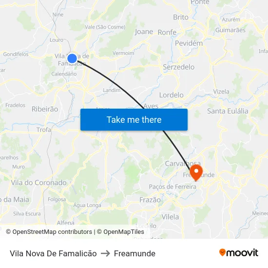 Vila Nova De Famalicão to Freamunde map