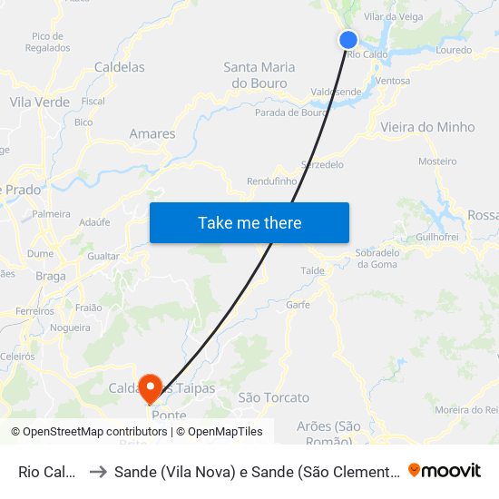 Rio Caldo to Sande (Vila Nova) e Sande (São Clemente) map