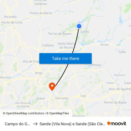 Campo do Gerês to Sande (Vila Nova) e Sande (São Clemente) map
