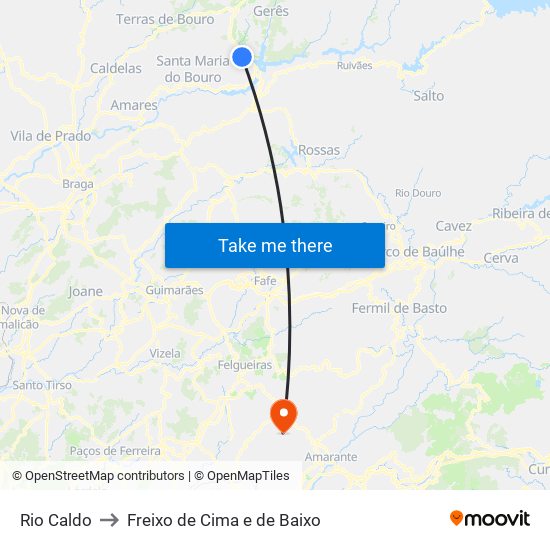 Rio Caldo to Freixo de Cima e de Baixo map
