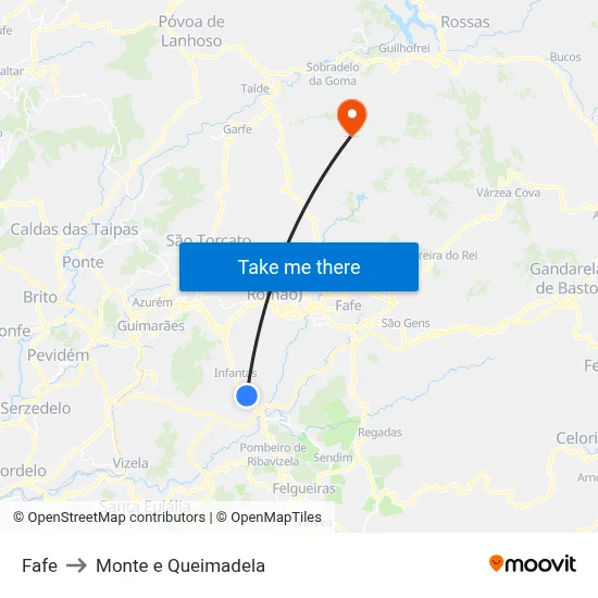Fafe to Monte e Queimadela map