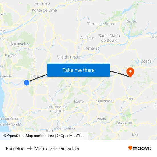 Fornelos to Monte e Queimadela map