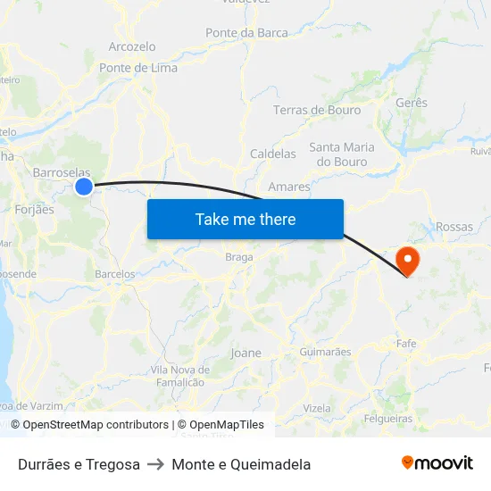 Durrães e Tregosa to Monte e Queimadela map