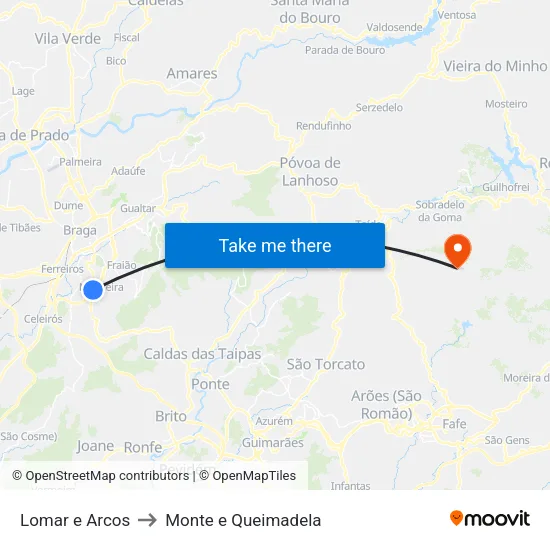 Lomar e Arcos to Monte e Queimadela map