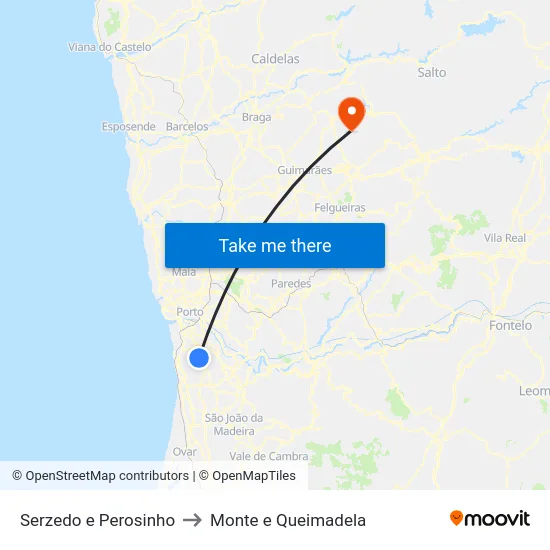 Serzedo e Perosinho to Monte e Queimadela map