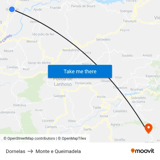 Dornelas to Monte e Queimadela map
