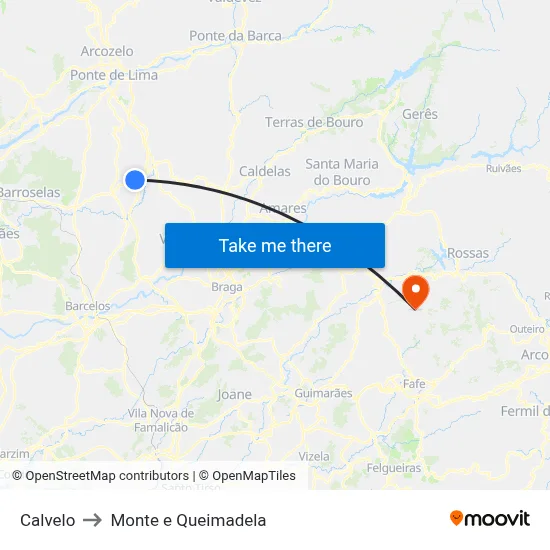 Calvelo to Monte e Queimadela map