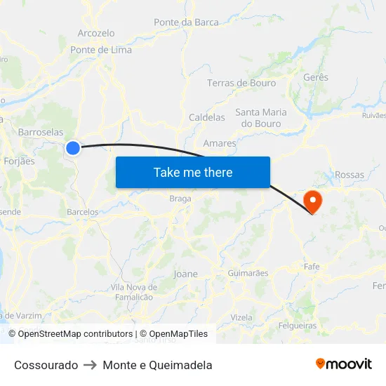 Cossourado to Monte e Queimadela map