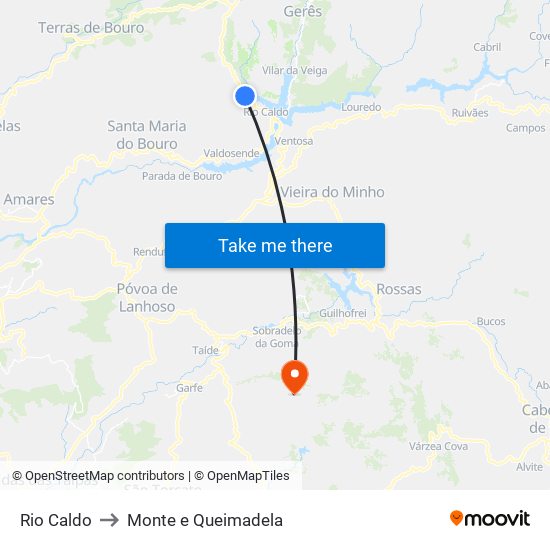 Rio Caldo to Monte e Queimadela map