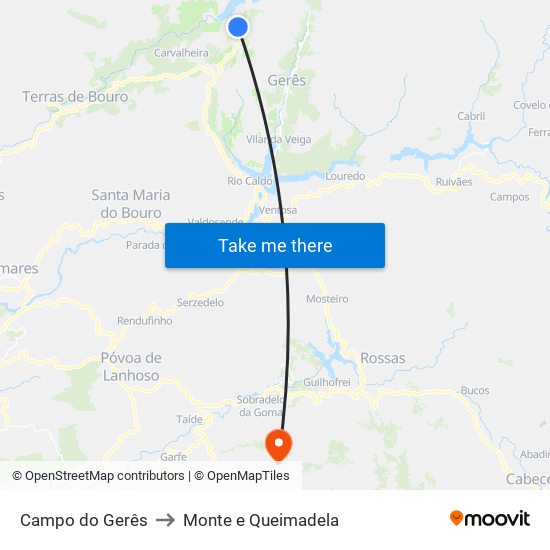 Campo do Gerês to Monte e Queimadela map