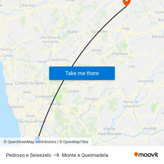 Pedroso e Seixezelo to Monte e Queimadela map