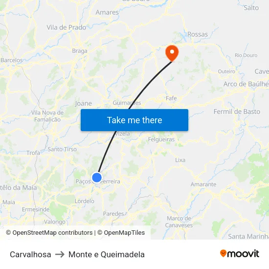 Carvalhosa to Monte e Queimadela map