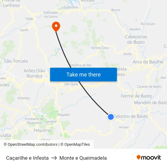 Caçarilhe e Infesta to Monte e Queimadela map