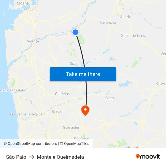 São Paio to Monte e Queimadela map